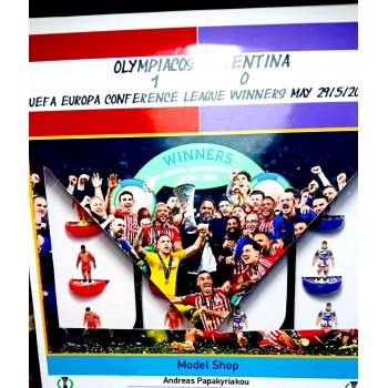 Subbuteo Andrew Table Soccer Uefa Conference League FInal 2024 Olympiacos-Fiorentina 1-0 set with FInal Molten ball and Trophy on RSB Professional bases